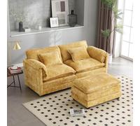 PUGSDRLY Canapé d'angle 2 Places,Petit Canapé d'angle Modulable avec Pouf Amovible,Poches Latérales et Coussin D'appui,Chenille,pour Salons,Chambres (Jaune)