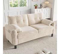 PUGSDRLY Canapé d'angle 2 Places,Petit Canapés Confortable avec Poches Latérales,Rembourrage épais,Design Scandinave,Tissu Chenille,pour Salons,Chambres,Appartements (Beige)