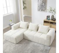 PUGSDRLY Canapé d'angle 3 Places,Canapé Modulable avec 3 Coussins Amovibles et Poches Latérales,Chenille,No Installation Required,pour Salons,Chambres,Appartements (Beige, 3 Places)