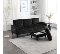 PUGSDRLY Canapé d'angle 4 Places avec Pouf de Rangement,Porte-gobelet,Poche Latérale,Canapé Modulable Moderne en Tissu Chenille,pour Salon,Chambre (Noir)