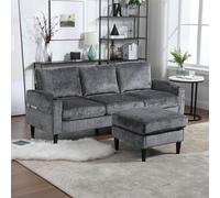 PUGSDRLY Canapé d'angle 4 Places avec Pouf de Rangement,Porte-gobelet,Poche Latérale,Canapé Modulable Moderne en Tissu Chenille,pour Salon,Chambre (Gris)
