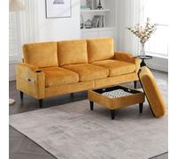 PUGSDRLY Canapé d'angle 4 Places avec Pouf de Rangement,Porte-gobelet,Poche Latérale,Canapé Modulable Moderne en Tissu Chenille,pour Salon,Chambre (Jaune)