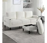 PUGSDRLY Canapé d'angle 4 Places avec Pouf de Rangement,Porte-gobelet,Poche Latérale,Canapé Modulable Moderne en Tissu Chenille,pour Salon,Chambre (Beige)