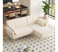 PUGSDRLY Canapé d'angle Convertible 2 Places avec Dossier Réglable,2 Coussins,Poches Latérales,Canape Lit 2 Places Convertible avec Pieds en Métal,pour Salon,Chambre (Beige)