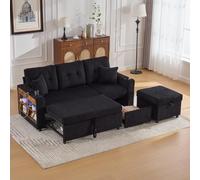 PUGSDRLY Canapé d'angle Convertible 3 Places,Canapé Modulable avec Pouf Rangement,Tiroirs,Ports USB-C,éclairage LED,Porte-gobelets,Larges Accoudoirs,pour Salon,Bureau (Noir)