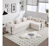 PUGSDRLY Canape Dangle Convertible 4 Places,Canapé Modulable avec 5 Coussins,Modules Combinables Librement,Poche Latérale,Velours Côtelé,Montage Simple,pour Salons(Beige, 4 Places)