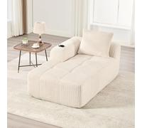 PUGSDRLY Canapé en Velours côtelé Moderne avec 1 Coussin, 2 Poches latérales, Canapé de Loisirs Modular 1 Places avec 2 Porte-gobelet, Canapé d'angle pour Salon, Bureau (Beige)