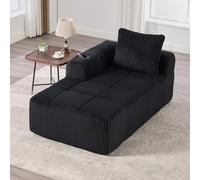 PUGSDRLY Canapé en Velours côtelé Moderne avec 1 Coussin, 2 Poches latérales, Canapé de Loisirs Modular 1 Places avec 2 Porte-gobelet, Canapé d'angle pour Salon, Bureau (Black)