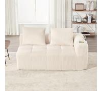 PUGSDRLY Canapé en Velours côtelé Moderne avec 2 Coussins, 2 Poches latérales, Canapé de Loisirs Modular 2 Places avec 2 Porte-gobelet, Canapé d'angle pour Salon, Bureau (Beige)