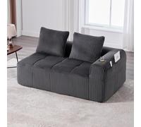 PUGSDRLY Canapé en Velours côtelé Moderne avec 2 Coussins, 2 Poches latérales, Canapé de Loisirs Modular avec 2 Porte-gobelet, Canapé d'angle 2 Places pour Salon, Bureau (Dark Gray)