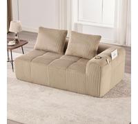 PUGSDRLY Canapé en Velours côtelé Moderne avec 2 Coussins, 2 Poches latérales, Canapé de Loisirs Modular 2 Places avec 2 Porte-gobelet, Canapé d'angle pour Salon, Bureau (Khaki)