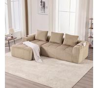 PUGSDRLY Canapé en Velours côtelé Moderne avec 3 Coussins, 2 Poches latérales, Canapé de Loisirs Modular 4 Places avec 2 Porte-gobelet, Canapé d'angle pour Salon, Bureau (Khaki)