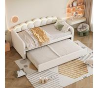 PUGSDRLY Canapé Lit 90x200cm avec lit gigogne et Lumière LED,Canapé Lit 1 Places Convertible,Sommier à Lattes,Velours,Style Minimaliste,sans Matelas (Beige-A)