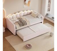 PUGSDRLY Canapé Lit 90x200cm avec lit gigogne et Lumière LED,Canapé Lit 1 Places Convertible,Sommier à Lattes,Velours,Style Minimaliste,sans Matelas (Rose-A)
