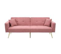 PUGSDRLY Canapé-lit Convertible 175x64x72cm, Dossier inclinable, Poches latérales de Rangement, Canapé d'angle avec 2 Coussins, Pieds dorés, pour Salon, Chambre ou Bureau (Pink)