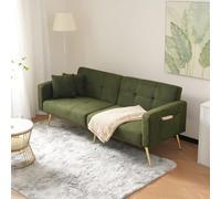 PUGSDRLY Canapé-lit Convertible 175x64x72cm, Dossier inclinable, Poches latérales de Rangement, Canapé d'angle avec 2 Coussins, Pieds dorés, pour Salon, Chambre ou Bureau (Antique Green)