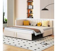PUGSDRLY Canapé Lit Convertible 90/180x200cm,Canapé Lit 2 Places Convertible Multifonctionnel,lit gigogne,sommier à Lattes,Tissu Velours,sans Matelas (Beige)