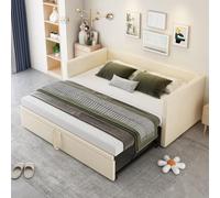 PUGSDRLY Canapé Lit Convertible 90/180x200cm,Multifonctionnel canapé lit 2 Places Convertible,Sommier à Lattes,Capitonné,Tissu Velours,sans Matelas (Beige)