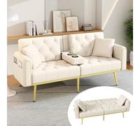 PUGSDRLY Canapé-lit Double Pliant avec Fonction inclinable, Angle d'inclinaison réglable en Trois Positions, Porte-gobelets Inclus. Convient pour Les Salons (Beige)