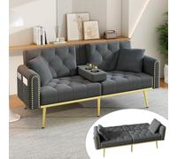 PUGSDRLY Canapé-lit Double Pliant avec Fonction inclinable, Angle d'inclinaison réglable en Trois Positions, Porte-gobelets Inclus. Convient pour Les Salons (Gray)