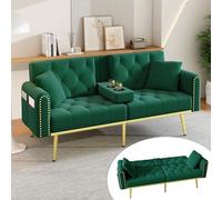 PUGSDRLY Canapé-lit Double Pliant avec Fonction inclinable, Angle d'inclinaison réglable en Trois Positions, Porte-gobelets Inclus. Convient pour Les Salons (Green)