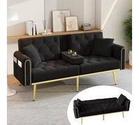 PUGSDRLY Canapé-lit Double Pliant avec Fonction inclinable, Angle d'inclinaison réglable en Trois Positions, Porte-gobelets Inclus. Convient pour Les Salons (Black)