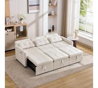 PUGSDRLY Canapé-lit Moderne Trois Places avec Dossier inclinable à 180°, canapé d'angle et canapé en L, canapé-lit avec Rangement intégré et Poches latérales (Beige)