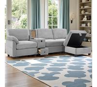 PUGSDRLY Canapé Trois Places en Velours Côtelé avec Console Centrale Amovible, Porte-Gobelets,Compartiments de Rangement,Ports USB-C,Poches Latérales,Tiroirs et Repose-Pieds Amovible (Light Gray)