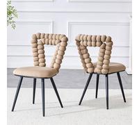 PUGSDRLY Chaises Salle à Manger en Velours 44x45x85cm, Dossier avec découpe Triangulaire, Pieds métal doré, Lot de 2 chaises pour Salle à Manger, Salon ou Chambre, Couleur Camel Clair