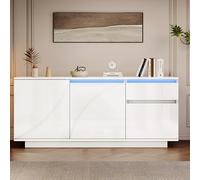 PUGSDRLY Commode 140 * 40 * 60 cm avec Trois Portes, Buffet avec éclairage LED, Armoire avec étagères réglables, Meuble de Salon Finition Brillante