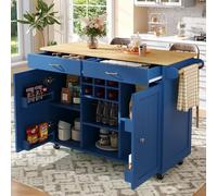 PUGSDRLY Desserte Cuisine avec roulettes,Buffet Cuisine de Rangement avec Un casier à vin,Chariot de Repas,2 Tiroirs et 2 Porte,Espace de Rangement Multifonctionnel (Bleu)