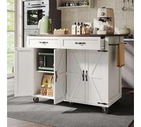 PUGSDRLY Desserte de Cuisine à Roulettes, Buffet Meuble avec 2 Tiroirs et 4 Portes, Armoire de Cuisine, Plateau de Table Pliable