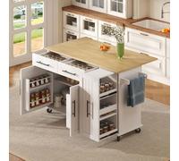 PUGSDRLY Desserte de Cuisine à roulettes,Buffet Meuble,îlot de Cuisine avec Plateau de Table Pliable,3 Tiroirs et 2 Portes,Organiseur à 3 Niveaux coulissants (Blanc-I)