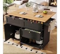 PUGSDRLY Desserte ilôt de Cuisine avec roulettes,Buffet Cuisine de Rangement avec Plateau de Table Pliable,Chariot de Repas,3 Tiroirs et 3 Portes,Espace de Rangement Multifonctionnel (Noir-A)