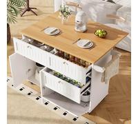 PUGSDRLY Desserte ilôt de Cuisine avec roulettes,Buffet Cuisine de Rangement avec Plateau de Table Pliable,Chariot de Repas,3 Tiroirs et 3 Portes,Espace de Rangement Multifonctionnel (Blanc-A)