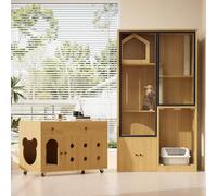 PUGSDRLY Ensemble de Rangement Design, Meuble avec Villa en Verre et unité de Stockage, étagères, tiroirs, Portes en Verre Transparent à Ouverture par Pression, équipé de roulettes