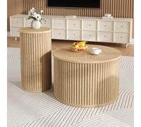 PUGSDRLY Ensemble de Tables Basses Rondes, Plateaux en Bois Massif Naturel, Bords arrondis, Grande et Petite Table, Lot de 2 Tables Basses pour Salon, Chambre, Petits espaces