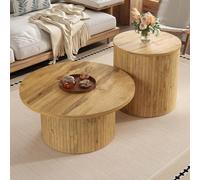 PUGSDRLY Ensemble de Tables Basses Rondes, Plateaux en Bois Massif Naturel, Bords arrondis, Grande et Petite Table, Lot de 2 Tables Basses pour Salon, Chambre, Petits espaces
