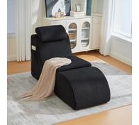 PUGSDRLY Fauteuil Individuel avec 2 Poches latérale, Mousse Haute résilience, Fauteuil de Loisirs Moderne avec appuie-tête et Coussin, Chaise Longue Compact pour Salon, Chambre ou Bureau (Black)