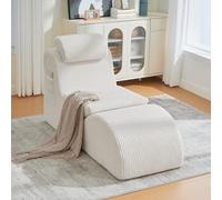 PUGSDRLY Fauteuil Individuel avec 2 Poches latérale, Mousse Haute résilience, Fauteuil de Loisirs Moderne avec appuie-tête et Coussin, Chaise Longue Compact pour Salon, Chambre ou Bureau (Beige)