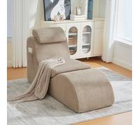 PUGSDRLY Fauteuil Individuel avec 2 Poches latérale, Mousse Haute résilience, Fauteuil de Loisirs Moderne avec appuie-tête et Coussin, Chaise Longue Compact pour Salon, Chambre ou Bureau (Khaki)
