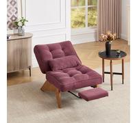 PUGSDRLY Fauteuil Moderne en Tissu avec Dossier Réglable,Repose-Pieds,Soutien Lombaire et Pieds en Bois,Conçu de Manière Ergonomique pour Les Salons et Les Chambres à Coucher (Wine Red)