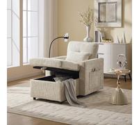 PUGSDRLY Fauteuil Relax Salon de Rangement 122x55,5x23cm,Chaise Longue,Transat avec Support de Téléphone,Coussin épais,Poche Latérale,Chenille,pour Salons,Chambres (B-Beige)