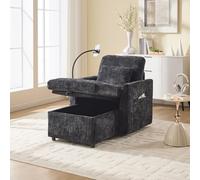 PUGSDRLY Fauteuil Relax Salon de Rangement 122x55,5x23cm,Chaise Longue,Transat avec Support de Téléphone,Coussin épais,Poche Latérale,Chenille,pour Salons,Chambres (B-Noir)