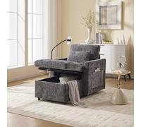 PUGSDRLY Fauteuil Relax Salon de Rangement 122x55,5x23cm,Chaise Longue,Transat avec Support de Téléphone,Coussin épais,Poche Latérale,Chenille,pour Salons,Chambres (B-Gris)