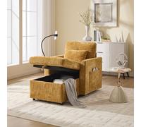 PUGSDRLY Fauteuil Relax Salon de Rangement 125x84.5x87cm,Chaise Longue,Transat avec Support de Téléphone,Coussin épais,Poche Latérale,Chenille,pour Salons,Chambres (B-Jaune Moutarde)
