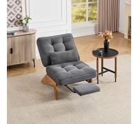 PUGSDRLY Fauteuil Salon 127x73x90cm,Chaise Ergonomique,Fauteui Relax avec Dossier réglable,Repose-Pieds,Coussin Lombaire,Poche Latérale,pour Salon,Chambre,Bureau (Gris foncé)