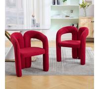 PUGSDRLY Fauteuil Salon Confortable 61x52x71,Fauteuil Relax Moderne,Chaise Coiffeuse,Chaise Salle a Manger avec Accoudoirs,Conception Ergonomique,Tissue Teddy (Rouge)