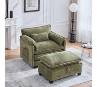 PUGSDRLY Grand Fauteuil Salon avec Pouf Rangement,Grand Coussin et Poche Latérale,Fauteuil Relax de Lecture,Chaises Salon Confortable pour Salon,Chambre Appartement(Olive)