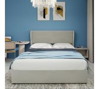 PUGSDRLY Lit Coffre 160x200cm Rembourré,Cadre de Lit 2 Personnes avec Rangement,Sommier à Lattes Solide,pour Adolescents Adultes (Beige, 160x200)